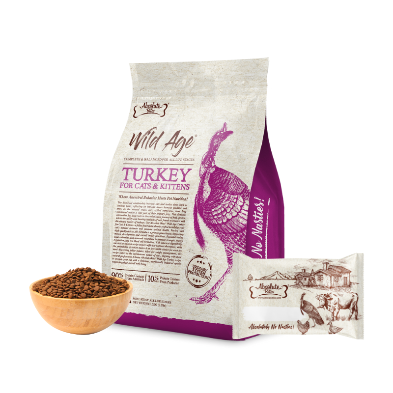 Absolute Bites Wild Age Dry Cat Food Turkey Sample B2K Pet