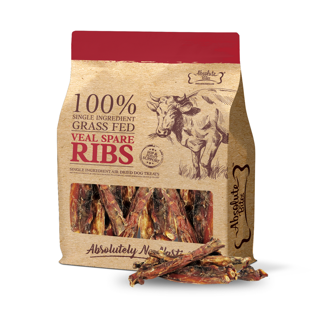 Absolute Bites Single Ingredient Air Dried Treats for Dogs - Veal Spare Ribs (250g)