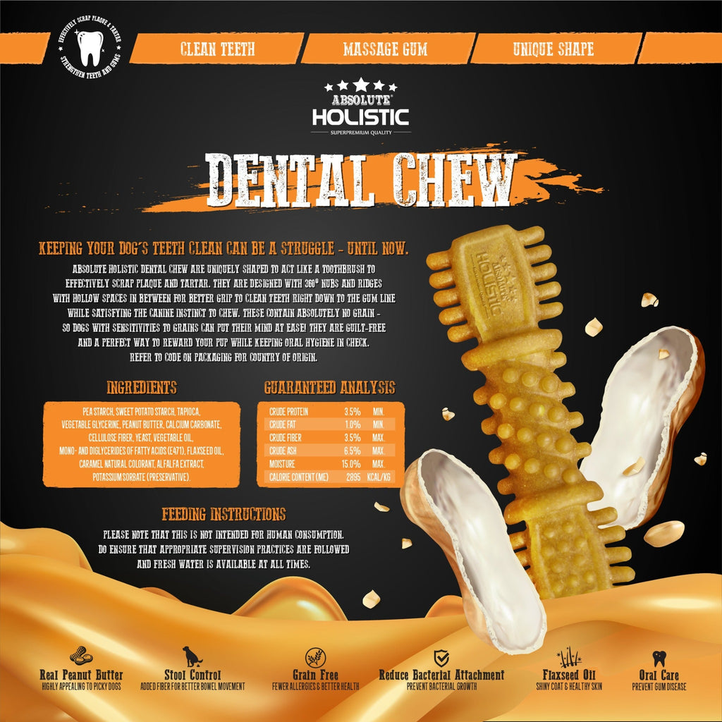 Absolute Holistic Jumbo Pack Medium Dental Chews for Dogs - Peanut Butter (500g)
