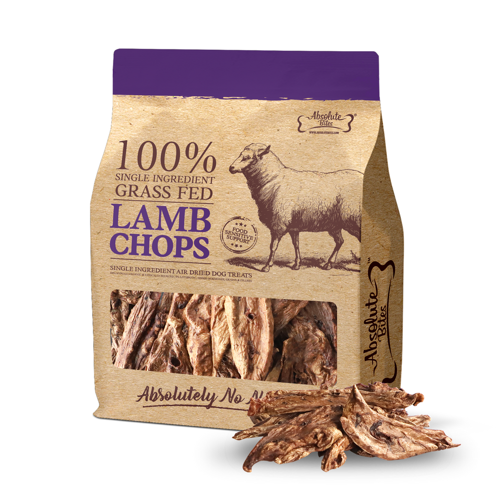 Absolute Bites Air Dried Lamb Chop Treats for Dogs & Cats, high-protein, natural snacks made from premium lamb.