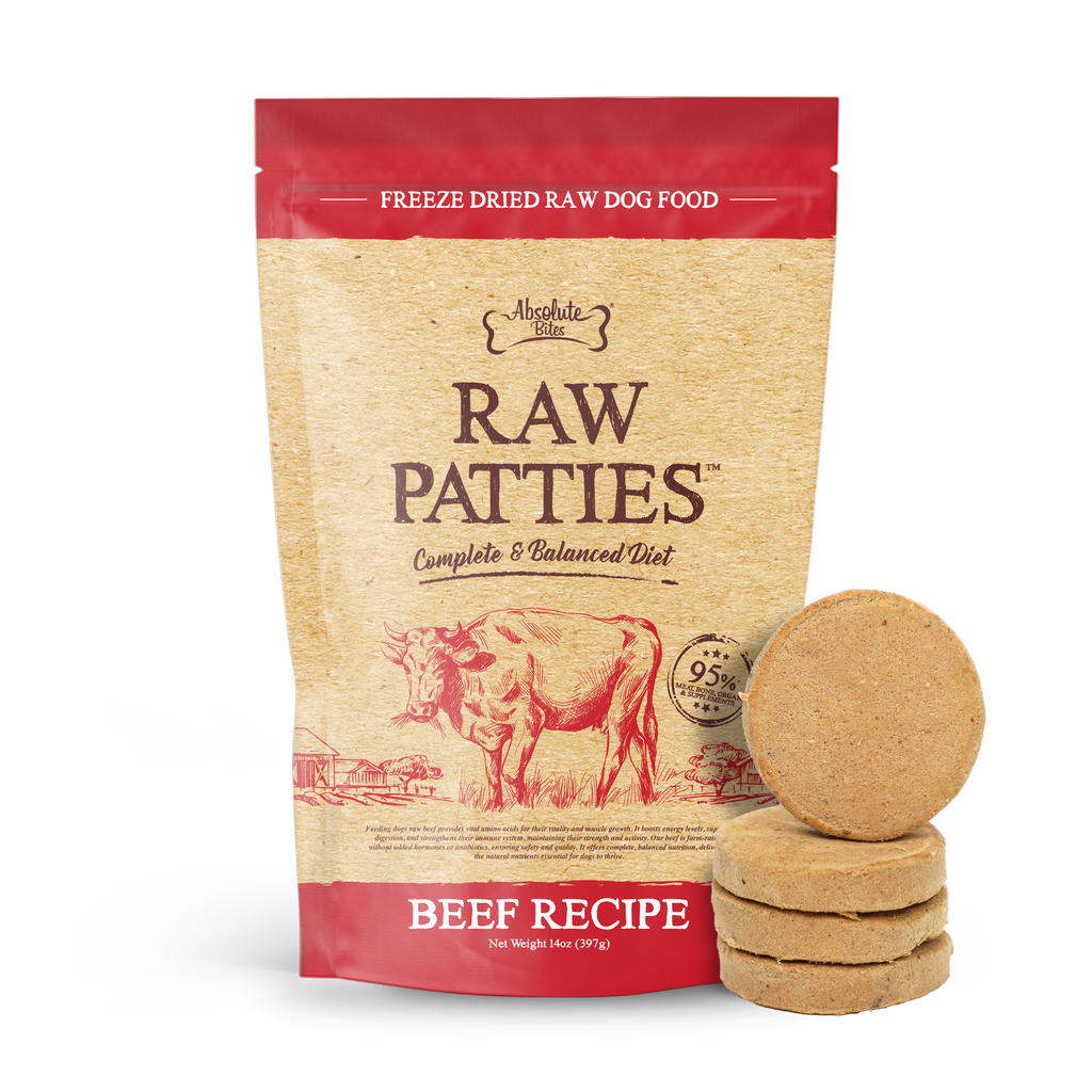 Absolute Bites Freeze-Dried Raw Patty, protein-packed and made with high-quality raw beef.