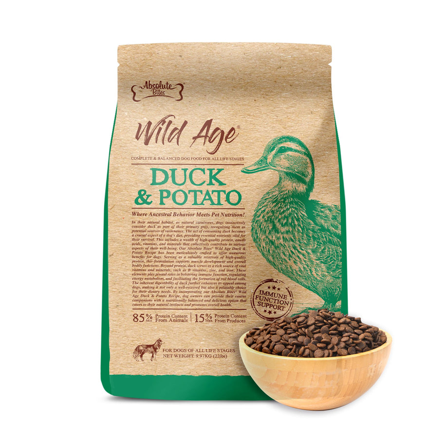 Absolute Bites Wild Age Dry Dog Food Duck Potato 22lbs B2K Pet