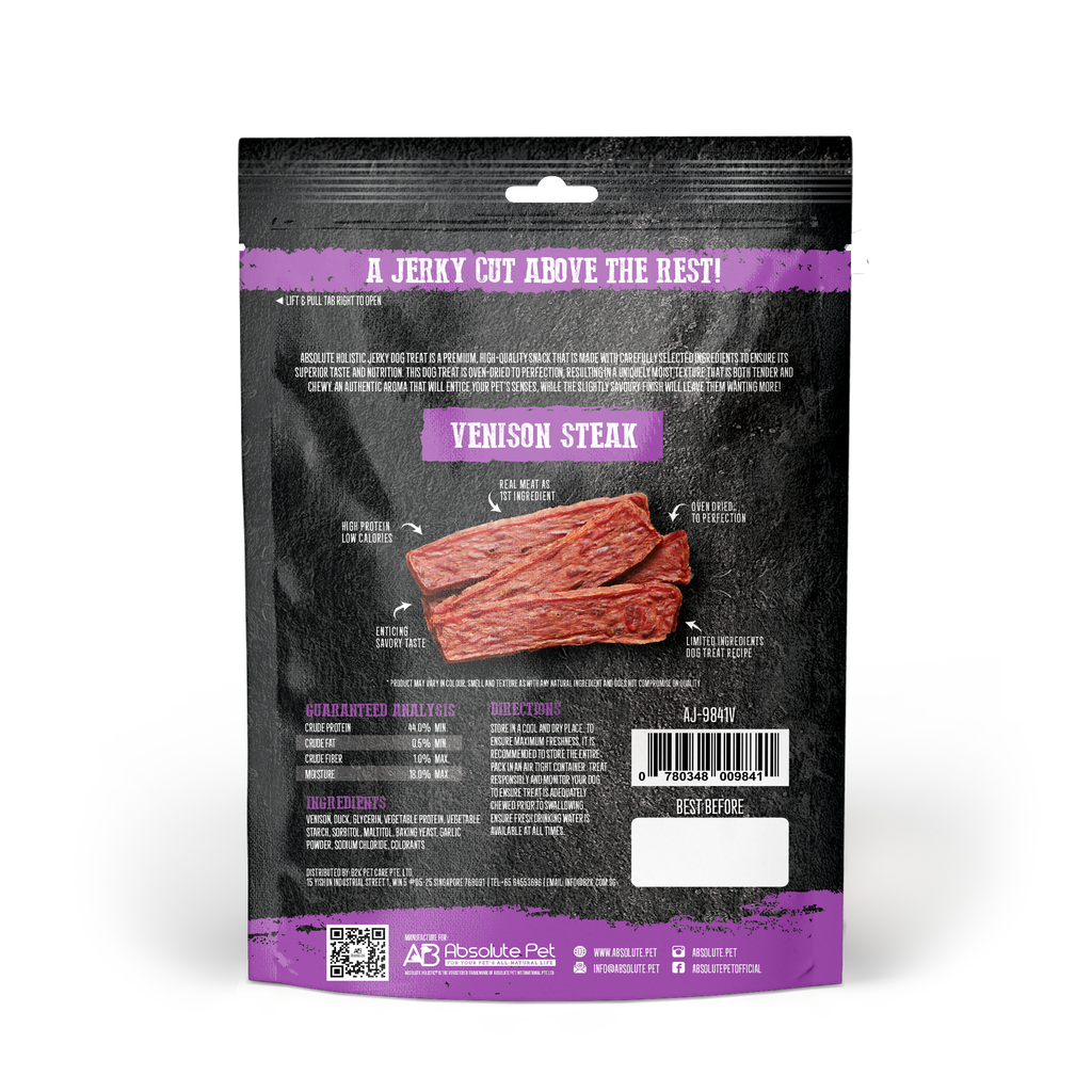 Absolute Holistic Grain Free Treats for Dog - Venison Jerky Steak (100g)