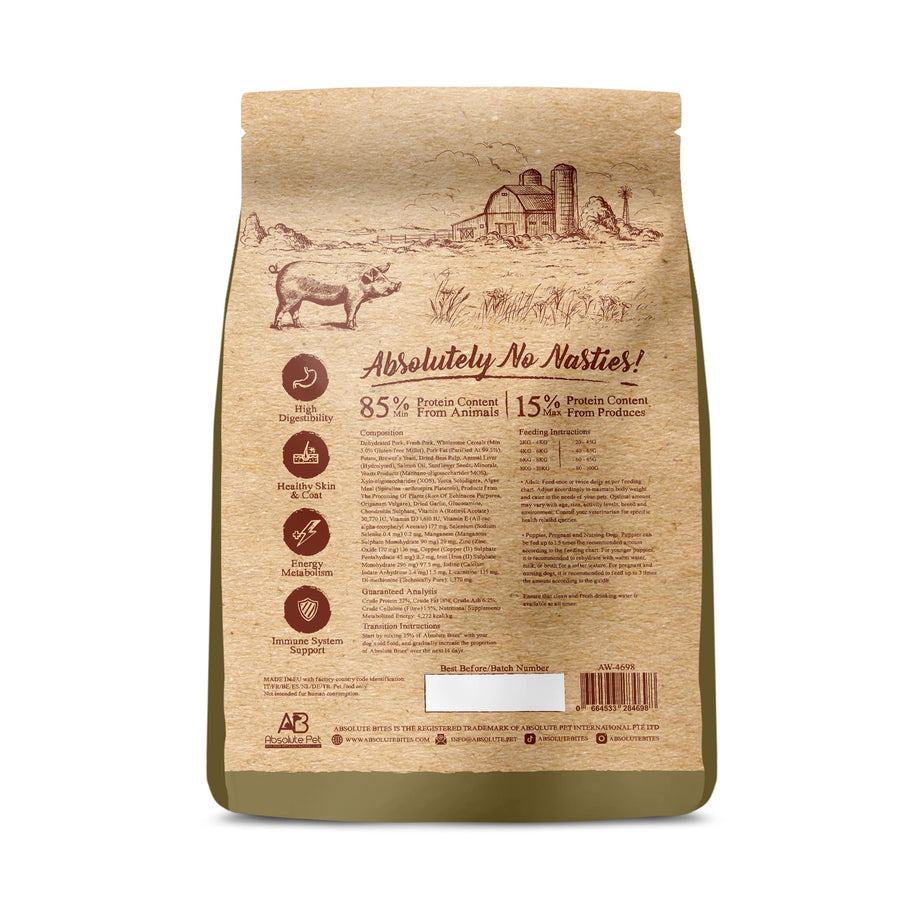 Absolute Bites Wild Age Dry Dog Food Pork Potato 22lbs B2K Pet