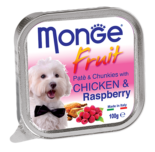 [CTN OF 32] Monge Fruits Pate & Chunkies Wet Dog Food - Chicken & Raspberry (100g)