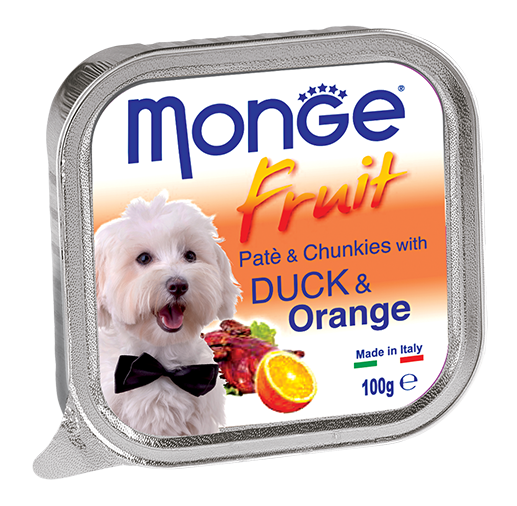 [CTN OF 32] Monge Fruits Pate & Chunkies Wet Dog Food - Duck & Orange (100g)