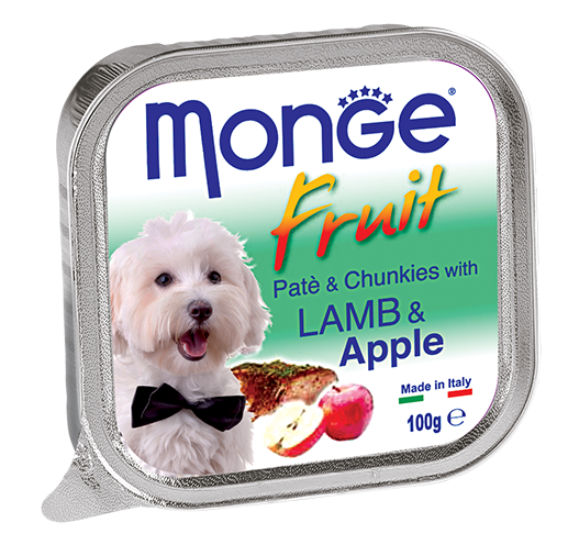 [CTN OF 32] Monge Fruits Pate & Chunkies Wet Dog Food - Lamb & Apple (100g)