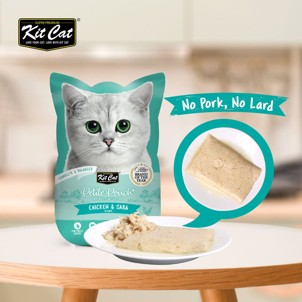 [CTN OF 24] Kit Cat Petite Pouch Complete & Balanced Wet Cat Food - Chicken & Saba in Aspic (70g)