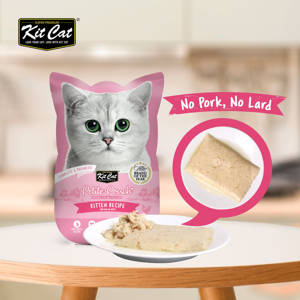 [CTN OF 24] Kit Cat Petite Pouch Complete & Balanced Wet Cat Food - Kitten Chicken in Aspic (70g)