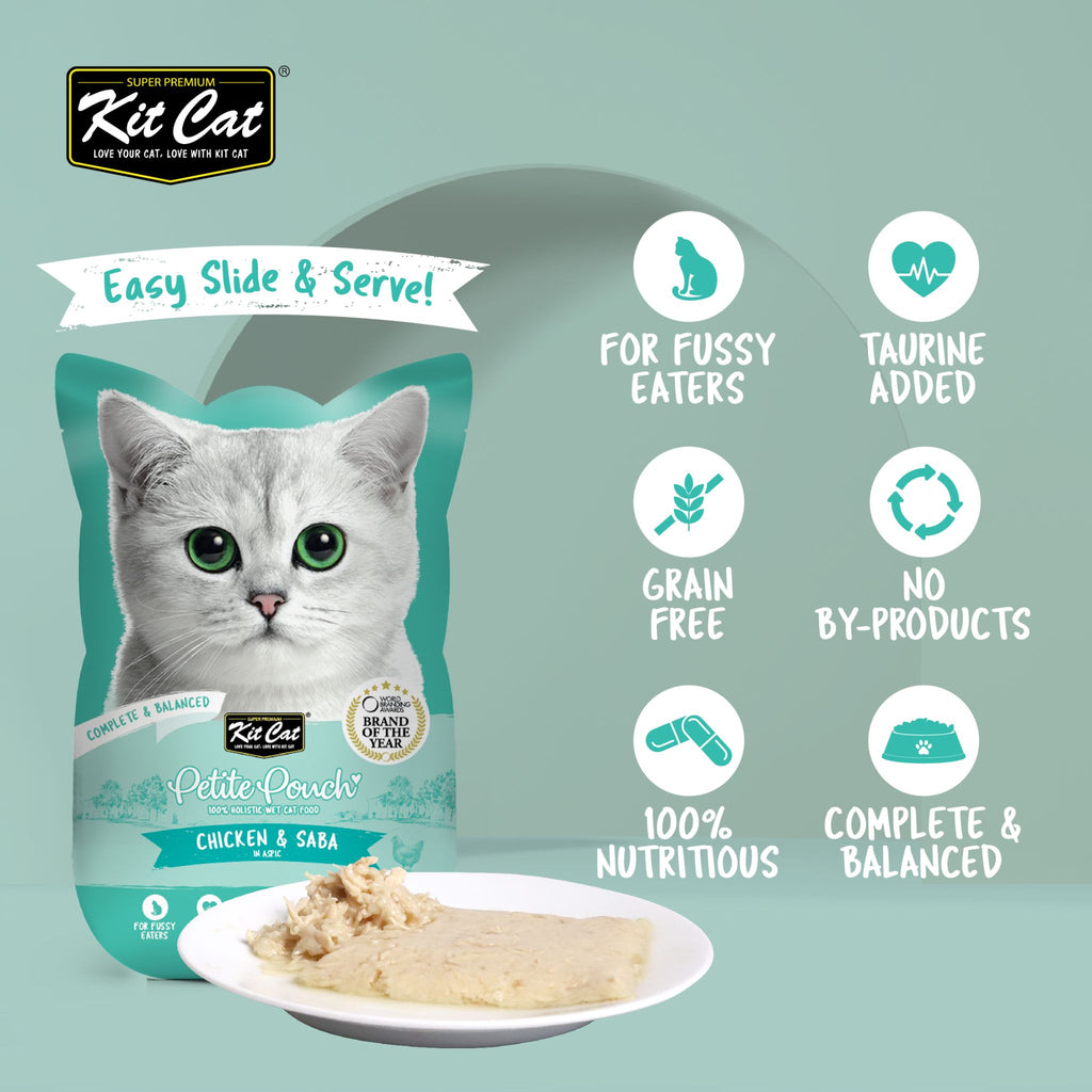 [CTN OF 24] Kit Cat Petite Pouch Complete & Balanced Wet Cat Food - Chicken & Saba in Aspic (70g)