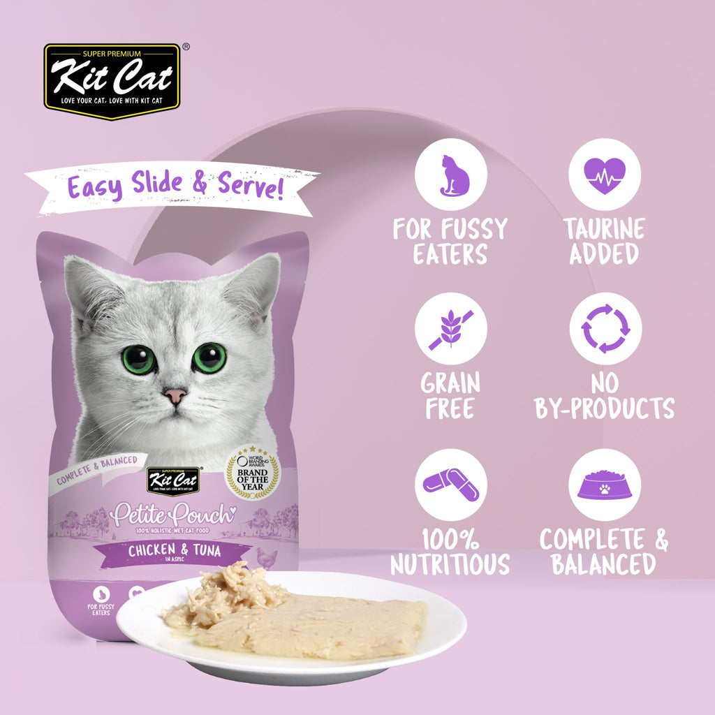 [CTN OF 24] Kit Cat Petite Pouch Complete & Balanced Wet Cat Food - Chicken & Tuna in Aspic (70g)