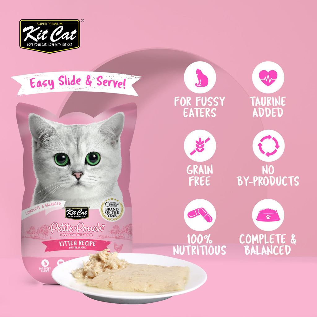 [CTN OF 24] Kit Cat Petite Pouch Complete & Balanced Wet Cat Food - Kitten Chicken in Aspic (70g)