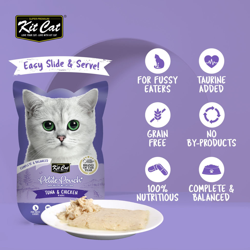 [CTN OF 24] Kit Cat Petite Pouch Complete & Balanced Wet Cat Food - Tuna & Chicken in Aspic (70g)