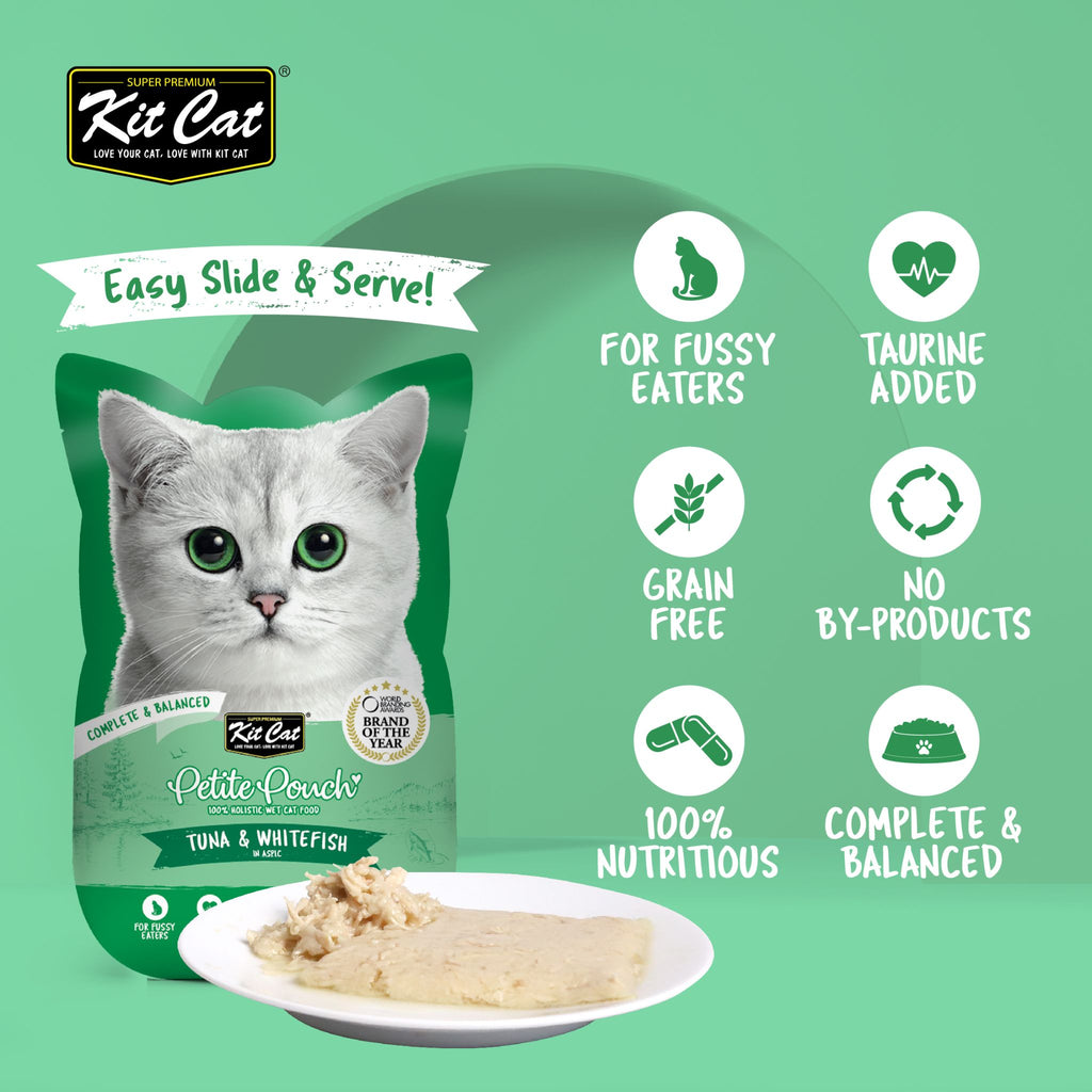 [CTN OF 24] Kit Cat Petite Pouch Complete & Balanced Wet Cat Food - Tuna & Whitefish in Aspic (70g)