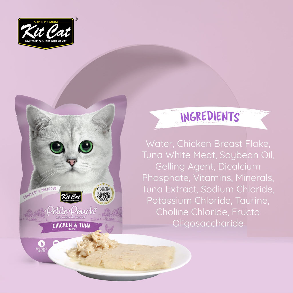 [CTN OF 24] Kit Cat Petite Pouch Complete & Balanced Wet Cat Food - Chicken & Tuna in Aspic (70g)