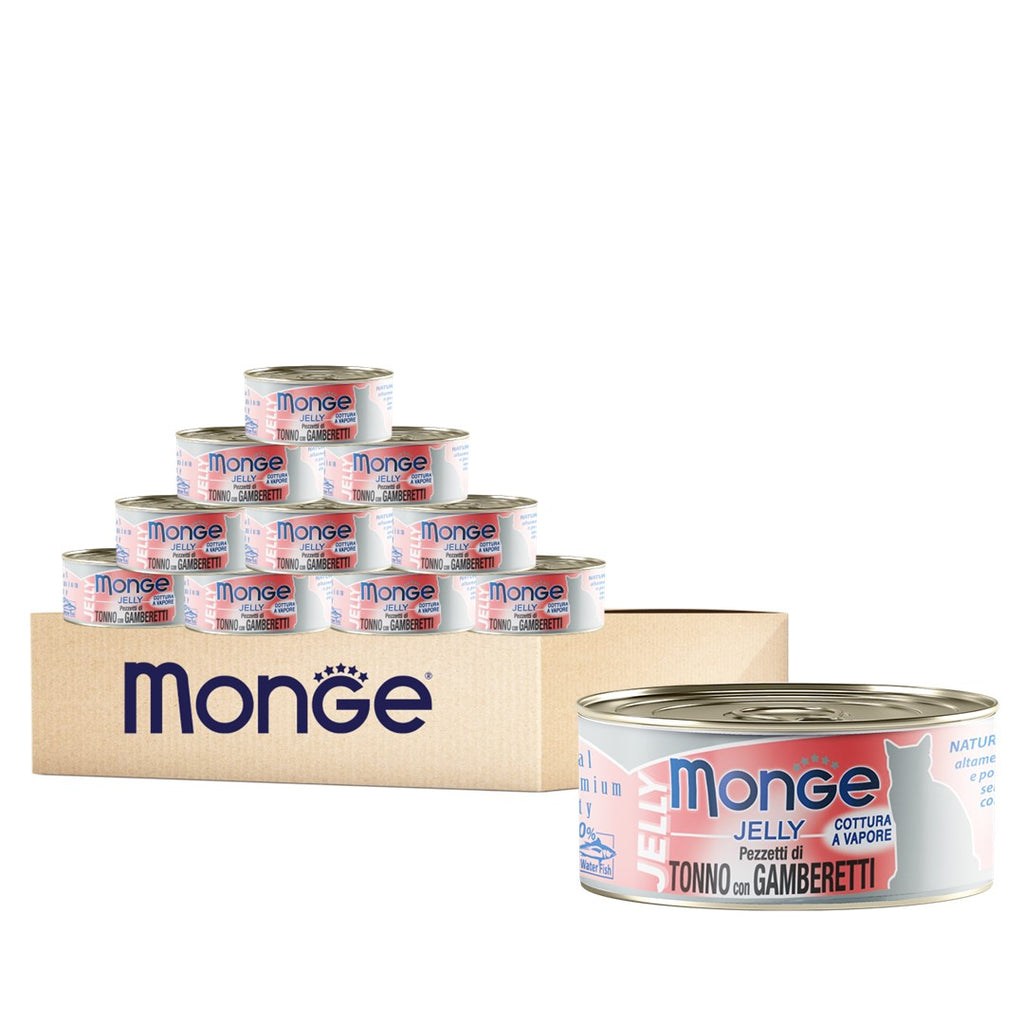 [CTN OF 24] Monge Cat Canned Food - Jelly Yellowfin Tuna With Shrimp (80g)
