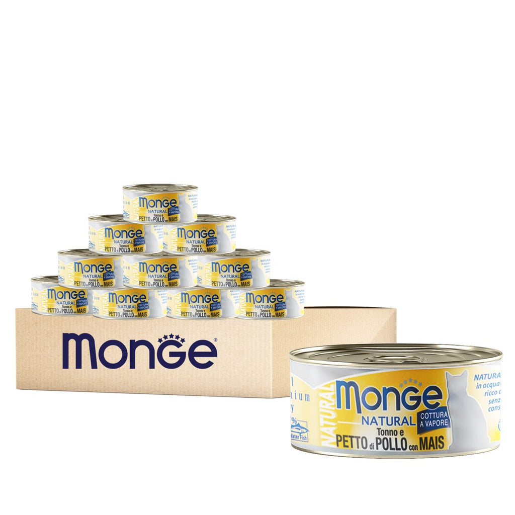 [CTN OF 24] Monge Cat Canned Food - Natural Tuna And Chicken With Corn (80g)