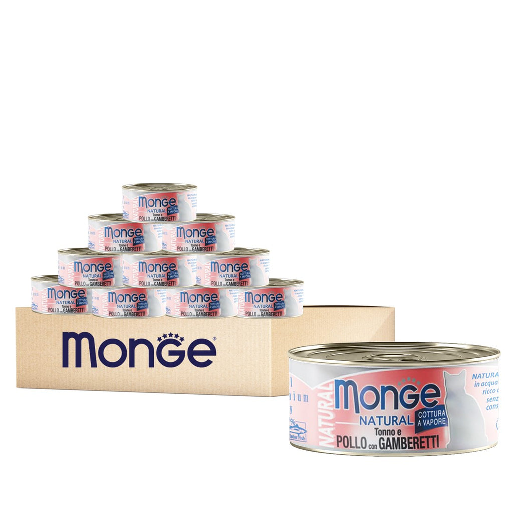 [CTN OF 24] Monge Cat Canned Food - Natural Tuna And Chicken With Shrimps (80g)