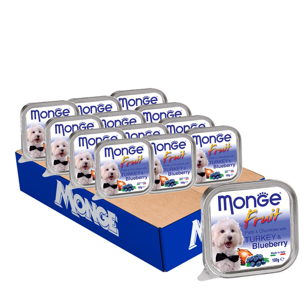 [CTN OF 32] Monge Fruits Pate & Chunkies Wet Dog Food - Turkey & Blueberry (100g)