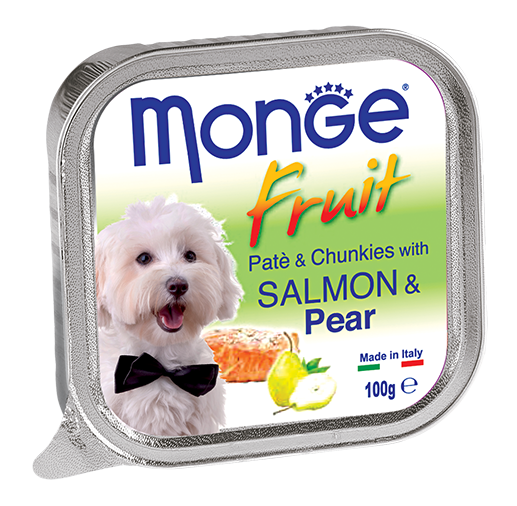 [CTN OF 32] Monge Fruits Pate & Chunkies Wet Dog Food - Salmon & Pear (100g)