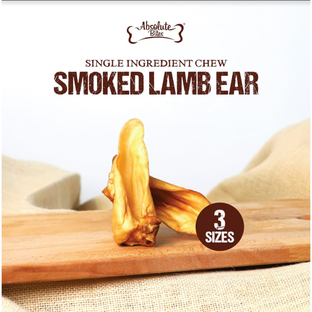 Absolute Bites Smoked Lamb Ear, high-protein, natural chew made from premium lamb