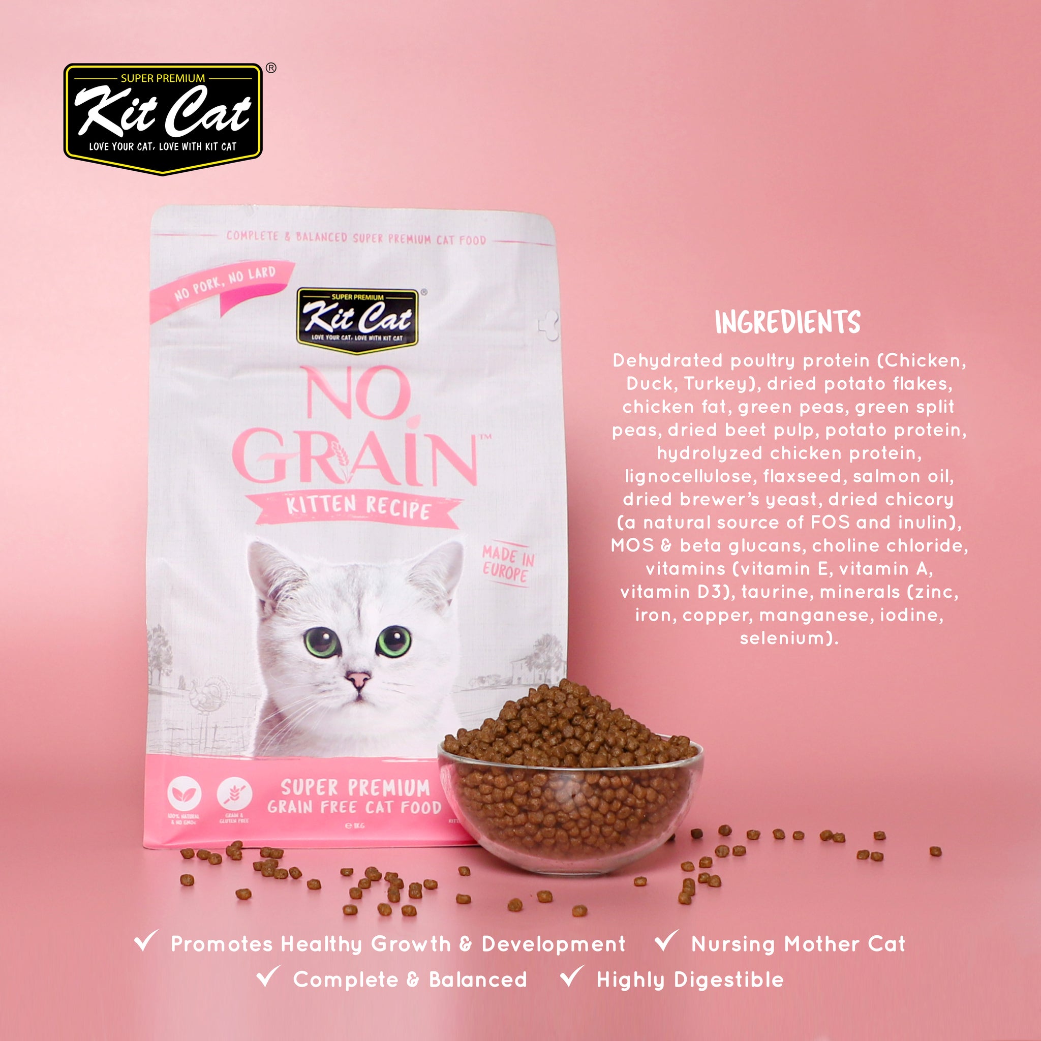 Kit Cat No Grain Dry Cat Food Kitten 10kg B2K Pet